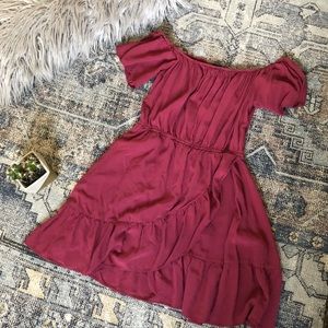 Berry colored off the shoulder dress